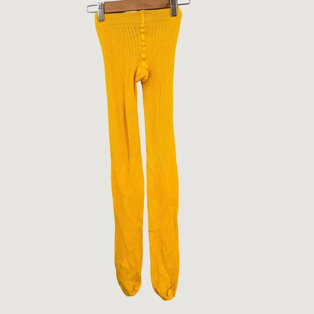 Gucci Pointelle Knit Footed Tights Mustard Yellow Stretch